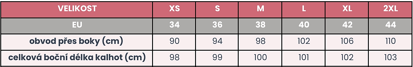 Zateplené kalhoty-tepláky Warm Belly tabulka velikostí